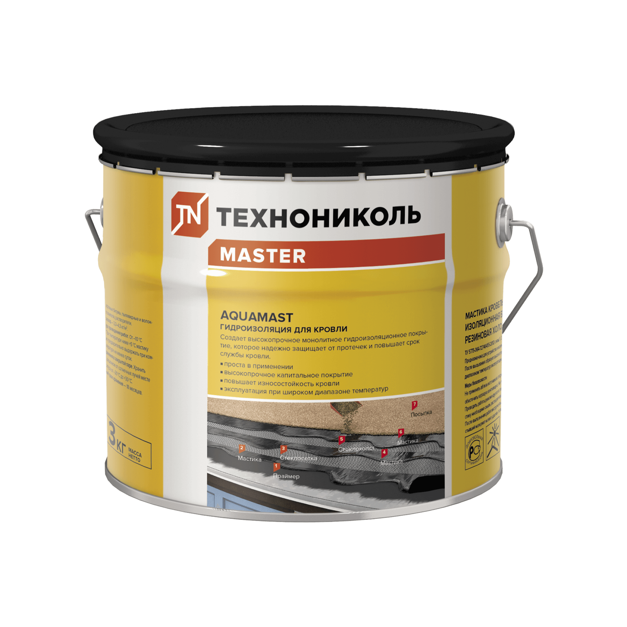Купить Мастика битумно-резиновая Технониколь Aquamast для кровли 3 кг ...