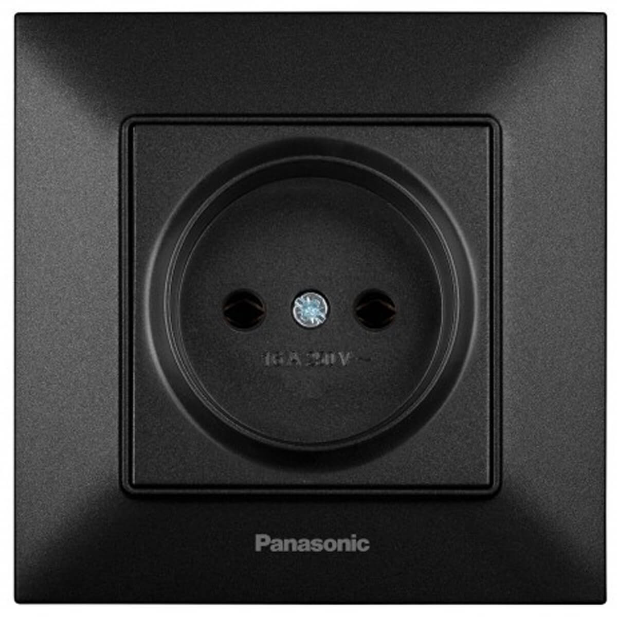 Priză Panasonic Arkedia Slim simplă, fără împământare, 16A, neagră, IP20, 85×85×35 mm (WNTC02012BL)