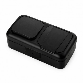 Bloc întrerupător 1 buton și priză cu împământare Viko Palmiye IP54 16A 220-250 V, montaj deschis, negru (art. 90555381)