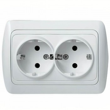 Priză dublă cu instalare ascunsă Elbi Tuna cu împământare albă 502-010200-907