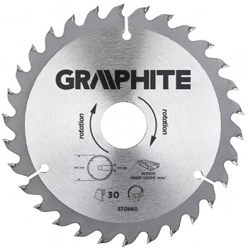 Диск пильный по дереву Graphite 57H660 160х30 мм, 30 зубьев YG6A (TCT)