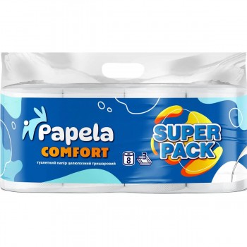 Туалетная бумага Papela Comfort 3 слоя, 8 рулонов, белая, 100% целлюлоза