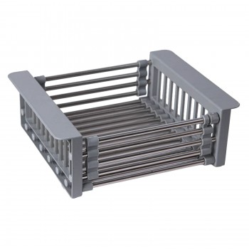 Scurgător de vase Flow FSE-26G, extensibil pentru chiuvetă, inox și ABS, gri, 26-41.5x21.5x9 cm