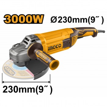 Болгарка (угловая шлифовальная машина) INGCO AG30008, 3000 Вт, 230 мм, 6300 об/мин