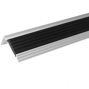 Prag din aluminiu pentru trepte P6 Dekora cu bandă antiderapantă, Silver Matt, 46x30 mm, 0.9 m, unghiular
