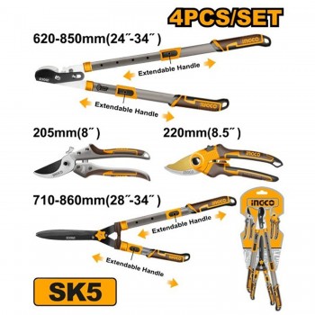 Набор садовых инструментов INGCO HLT93401, 4 предмета, секаторы и телескопические ножницы