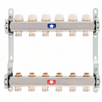 Grup de colectori Hydro-S 1 filet intern х 6 căi 3/4 filet extern x 1 filet intern din inox 0902206