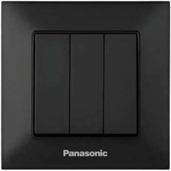 Întrerupător cu 3 butoane Panasonic Arkedia Slim negru, montaj ascuns, 16A, IP20 WNTC00152BL