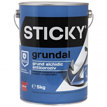 Grund anticoroziv pentru metal STICKY Grundal, alchidic, gri, 5 kg, pentru interior și exterior