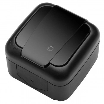 Priză cu instalare deschisă Viko Palmiye IP54 neagră 16A 250V cu împământare, obturatoare, cu capac (Art. 90555108)