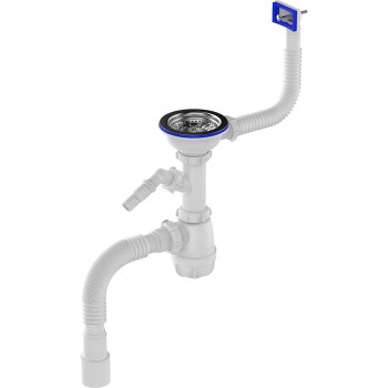 Сифон для мойки Aquant 3 1/2" х 40 металлическая решетка, прямоугольный перелив, отвод для стиральной машины, с гибкой трубой 40х40/50 (B0147-20-MR)