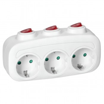 Adaptor priză ORNO Virone ES-3(GS), 3 prize cu întrerupătoare individuale, 16 A, IP20, alb