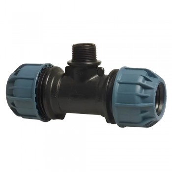 Teu compresiune pentru țevi din polietilenă Elysee 25 x 1/2" x 25 mm, filet exterior, 10 bar