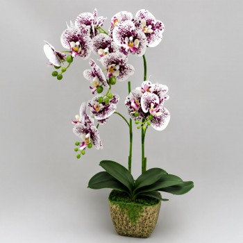 Orhidee artificială decorativă în ghiveci DYP6007/8, alb-mov, 55 cm