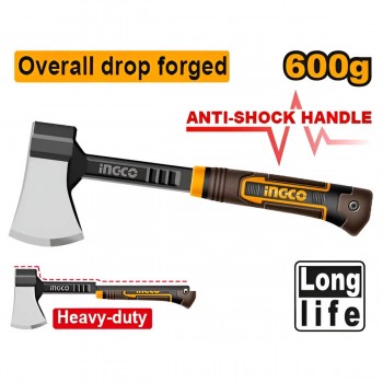 Топор INGCO 600 г HAX081600L кованая сталь, рукоятка из фибергласса 390 мм
