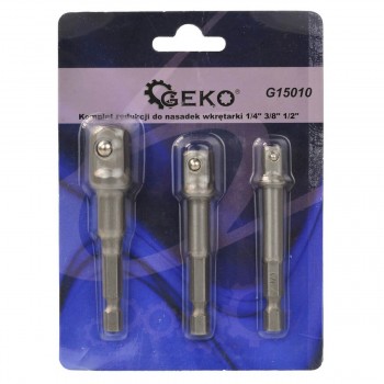 Set adaptoare HEX pentru capete tubulare GEKO G15010, 1/4", 3/8", 1/2", prindere 1/4", 3 buc.