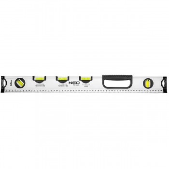Nivel din aluminiu NEO TOOLS 60 cm, cu 5 ochi, unghiuri 0°, 1,5°, 3,5°, 45°, 90°, 71-122