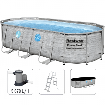 Каркасный бассейн Bestway Power Steel 549х274х122 см, 13430 л, стальной каркас, с фильтр-насосом, лестницей и чехлом
