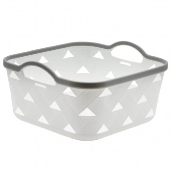 Coș de depozitare din plastic 25x25x13,5 cm, alb cu margine gri AT3082-11