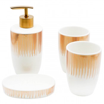 Set de accesorii pentru baie 4 bucăți, alb-auriu AT0175-2