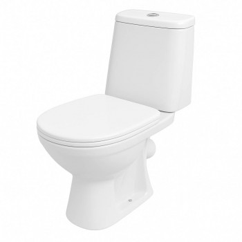 Vas WC compact FARO pe podea cu rezervor, ieșire orizontală 90°, alimentare inferioară 1/2" stânga, capac Soft-Close, alb