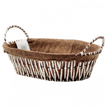 Корзина плетёная овальная с ручками и тканевой вставкой, коричнево-белая JA2064