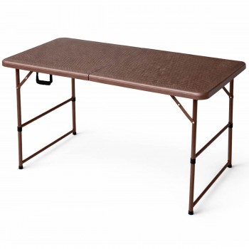 Masă pliabilă de grădină tip ratan 120x60 cm, înălțime reglabilă 52-75 cm, maro
