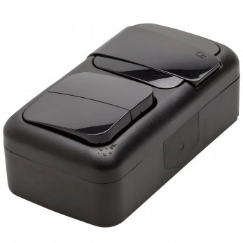 Bloc Viko Palmiye negru IP54 întrerupător comutator cap scară dublu 2 clape + priză cu împământare, montaj deschis (Art. 90555382)