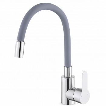 Baterie pentru bucătărie AquaFix 404, cu pipă flexibilă gri, din oțel inoxidabil