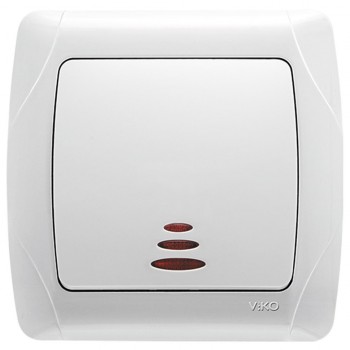 Întrerupător Viko Carmen cu 1 buton, indicator LED,  alb, 10 A, IP20, instalare ascunsă, 90561019