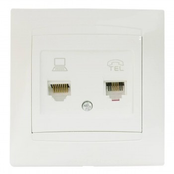 Розетка компьютерная и телефонная Elmos JASMIN RJ45+RJ11, встраиваемая, белая (арт. 9206-65)