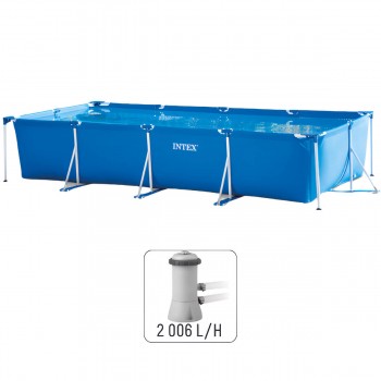 Бассейн каркасный с фильтр-насосом INTEX RECTANGULAR FRAME 450х220х84 см, 7127 л, прямоугольный, синий