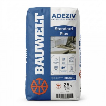 Adeziv pentru gresie și faianță Bau Welt Standard Plus, 25 kg, pe bază de ciment, pentru pereți și pardoseli