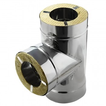 Сэндвич-тройник для дымохода FERRUM 90 градусов, d.130х200 мм, AISI 430, нержавеющая сталь, 0,5 мм, утеплённый F4405