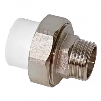 Racord olandez din polipropilenă Sereneplast 25 mm, 3/4 filet extern (tata), alb 0311062