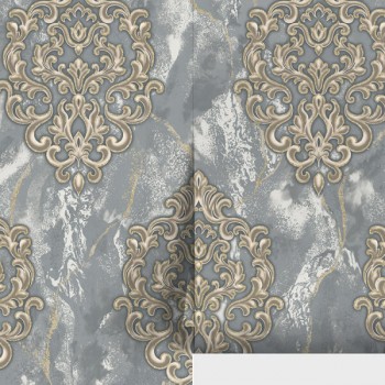 Виниловые обои на флизелиновой основе Wallsecret Elite Botticelli 8638-29, серые, 1,06 х 10 м