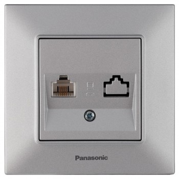 Розетка телефонная Panasonic Arkedia Slim (RJ11 cat3) серебряная WNTC0402-2SL