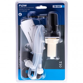 Dozator detergent pentru chiuvetă Flow FDD-50SB, negru, 300 ml, ABS și inox, cu furtun