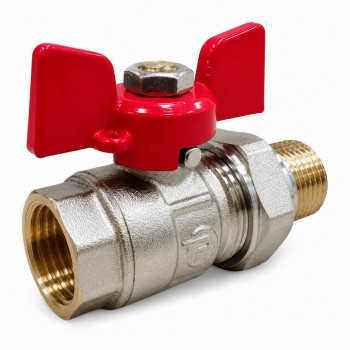 Кран шаровой с американкой BASE 1/2", латунный, внутренняя-наружная резьба, ручка бабочка, 20 бар