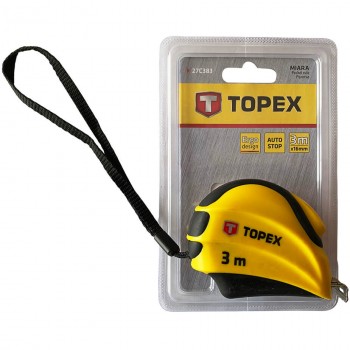 Рулетка стальная TOPEX 3 м х 16 мм автостопом; двухкомпонентный 27C383