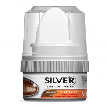 Cremă pentru încălțăminte Silver, maro, 50 ml, cu burete, pentru piele netedă