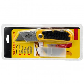 Cuțit pliabil pentru lame trapezoidale, cu lame de rezervă CUT50