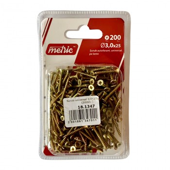 Șuruburi universale pentru lemn Metric 3x25 mm zincate 200 bucăți (Art. 88581)
