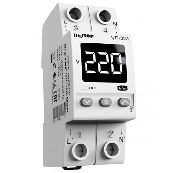 Releu de protecție tensiune DigiTOP 32 A, 7 kVA, 220-240 V, afișaj, șină DIN, 2 module VP32M2W