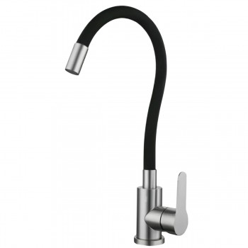 Смеситель для кухни AquaFix 404, нержавеющая сталь, черный, гибкий излив