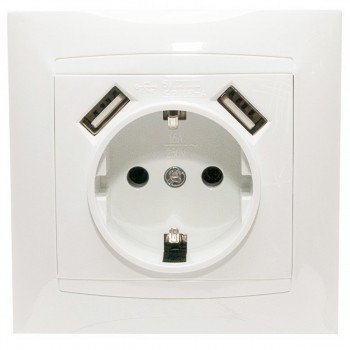 Розетка унитарная с заземлением + 2 USB Elmos 9206-78 16 A белый