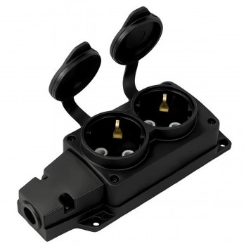Bloc electric de putere Horoz Electric 2 prize, cu capace, 2P+E, 16A, IP44, 230 V, negru