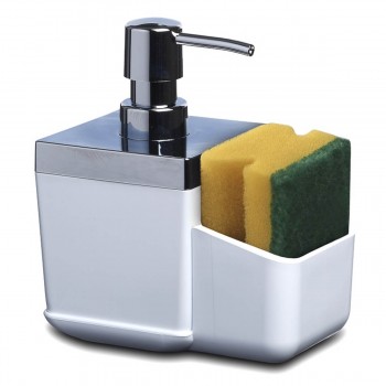 Dozator detergent lichid bucătărie Primanova Toskana, cu suport pentru burete, alb, 440 ml (M-E51-01)