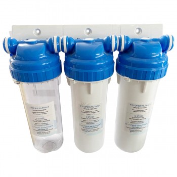 Carcasa filtrului USTM pentru apă rece 3/4 filet intern x 3/4 filet intern transparent (triplu)
