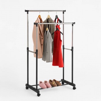 Стойка для одежды на колёсиках, двойная, телескопическая 80x30x90-160 см (AT31224/TM0072)